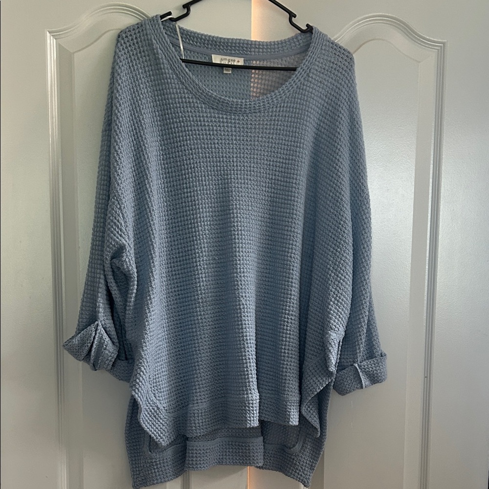 Umgee Light Blue Waffle Knit Sweater